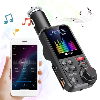 1,8-дюймовый музыкальный плеер QC3.0 Для зарядки Bluetooth-Совместимого автомобильного радиоприемника с громкой связью, адаптер для быстрой зарядки, автомобильное беспроводное USB-быстрое зарядное устройство