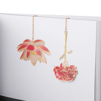 1 шт. Металлическая закладка в китайском стиле, креативный цветок лотоса, вена из листьев розы, Полый кулон, Закладка из листьев абрикоса, Подарки