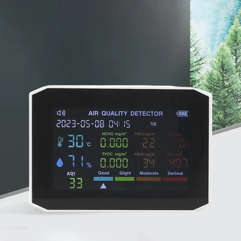 10 В 1 Монитор Качества Воздуха PM2.5 CO CO2 TVOC Тестер Формальдегида Измеритель температуры и Влажности с Большим экраном Звуковая Сигнализация для помещений