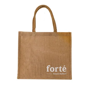100 шт./лот Простые модные джутовые сумки с логотипом на заказ, большая емкость, Внутреннее ламинирование, Упаковка для покупок натурального цвета