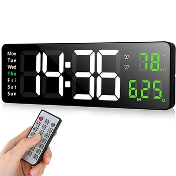 13-дюймовые цифровые настенные часы-будильник с дистанционным управлением, Дата, неделя, температура, часы с двумя будильниками, часы со светодиодным дисплеем, гостиная, декабрь