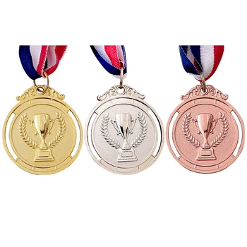 2-Дюймовая Золотая, серебряная, Бронзовая медаль с лентой на шее, Металлическая медаль, круглая для детского школьного спортивного мероприятия