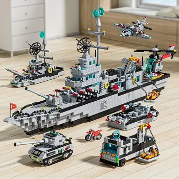 2000 + ШТ Строительный Блок Военный Корабль Линкор Наборы для Детей Городской Вертолет Военный Корабль Кирпичи Комплект Развивающие Игрушки для Мальчиков