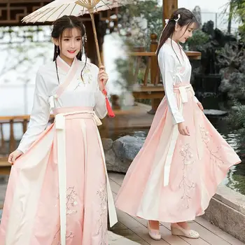 2023 Hanfu женский костюм для взрослых студенток Ming made в китайском стиле, улучшенный саронг длиной до талии, повседневные комплекты с воротником-стойкой, пудра ханбок