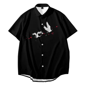 2023 Мужская рубашка Y2k hombre crane pattern 3D принт короткая рубашка мужская уличная Гавайская ретро мужская рубашка Harajuku