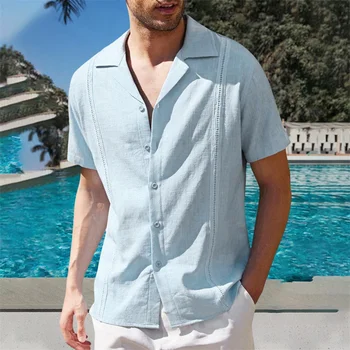 2024 Новая мужская рубашка с короткими рукавами, однотонная летняя повседневная рубашка со стоячим воротником, уличная одежда, повседневные мужские модные рубашки