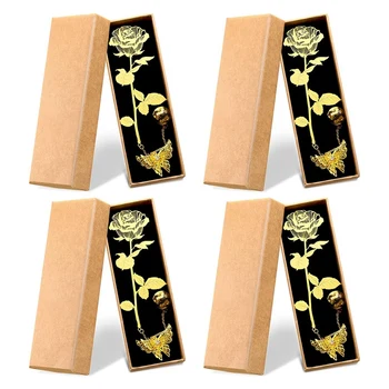 4 упаковки металлических закладок с Золотой Розой на День Святого Валентина Металлические Закладки с 3D подвеской-бабочкой, Цепочкой и коробкой