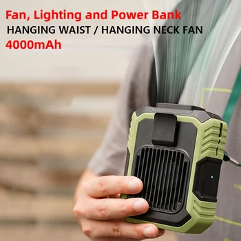 4000 мАч Мини-Поясной Вентилятор 3-Скоростной Спортивный Воздушный Охладитель USB-Зарядка Поясной Зажим Вентилятор Подвесной Вентилятор Охлаждения Шеи Аварийная Лампа Мобильного Питания