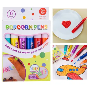 6 шт./компл. разноцветные пухлые ручки для рисования с подогревом, креативные 3D ручки для попкорна с пузырьками, рождественские подарки для детей