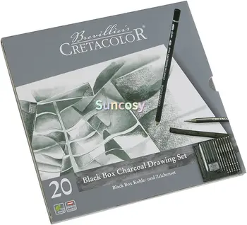 CRETACOLOR 400 30-Черная коробка с набором древесного угля из 20 предметов для создания эскизов, рисования и выполнения рисунков.