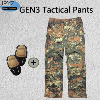 GEN3 German Flecktarn Камуфляжные Мужские Боевые брюки G3 Frogsuit Тренировочные Страйкбольные Тактические охотничьи брюки (Поставляются с наколенниками)