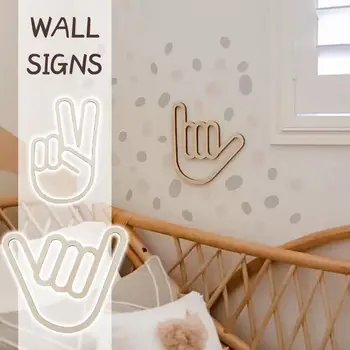 Ins Nordic Wood Персонализированная наклейка на стену с жестами, украшение для детской комнаты, Настенный орнамент, реквизит для фотосъемки Home D V8w9