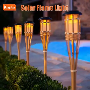 Kedia LED Бамбуковый Солнечный Садовый светильник, Пламя Газонной лампы, Украшение для наружного забора, дорожки, Автоматический фонарик, Солнечное освещение