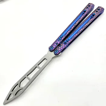 TheOne Python Balisong-клон сэндвич-ножа MC Slabs с шестигранной текстурой, титановая ручка, дамасский нож-бабочка ALT Blade