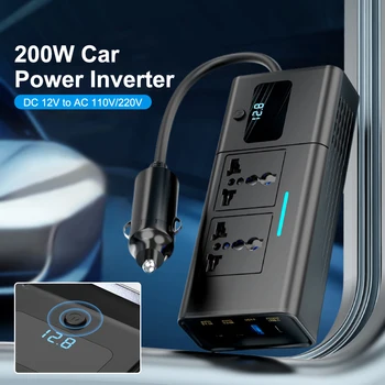 Автомобильный Инвертор мощностью 200 Вт 12 В В Переменный ток 110 В 220 В Автоматический Преобразователь 4-USB Многофункциональное Зарядное Устройство 3.0A Быстрое Зарядное Устройство Преобразователь Мощности