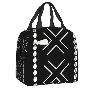 Африканская грязевая ткань Боголанский дизайн Изолированные сумки для ланча для женщин Племенное Геометрическое искусство Портативный Кулер Термос для ланча