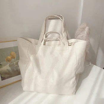 Большая холщовая сумка для женщин, пустая бежевая сумка для бакалеи, женская сумка через плечо, многоразовая Женская сумка для покупок, экологичная