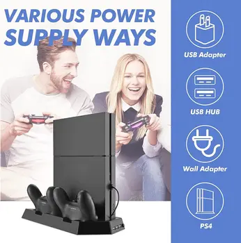 Вертикальная Подставка Зарядное Устройство для PS4 Охлаждающий вентилятор Зарядная станция с Двойным Контроллером для консоли PS4 Совместима с PS4 / PS4 Pro /PS4 Slim