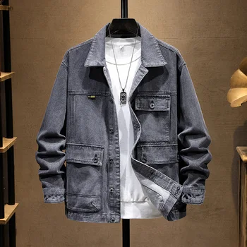 Весенне-осенняя джинсовая куртка свободного покроя, модный толстяк был худым и толстым, мужская модная повседневная куртка большого размера S-7xL140KG