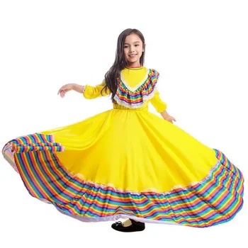 Высококачественное мексиканское платье для маленьких девочек на день рождения, костюм на Хэллоуин, детская юбка для танца фламенко в Мексике