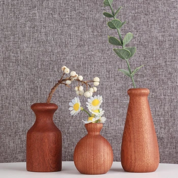 Деревянная цветочная посуда ручной работы с цветочными вазами, вазы для цветов из массива дерева, украшение рабочего стола, простая сухая ваза ручной работы в стиле ретро