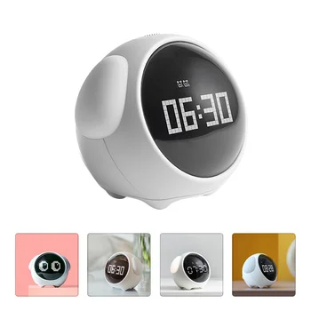 Детский будильник, светодиодные экспрессионные часы, ночник, электронное цифровое пробуждение, повтор, голосовое управление, настольные часы (белые)