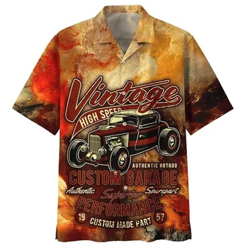 Дизайнерская мужская Гавайская рубашка, рубашка с кубинским воротником Для мужчин, 3d Механический локомотив 2023, Летние модные крутые топы с коротким рукавом