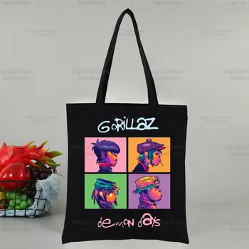 Женская сумка для покупок Gorillaz Rock, холщовая сумка-тоут, сумки через плечо с граффити в стиле современной музыки, хозяйственная сумка, сумки из черной ткани, экологически чистые сумки