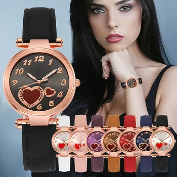 Женские часы Со светящимся простым сердечком, маленькие часы с кожаным ремешком, повседневные спортивные наручные часы, наручные часы для платья, подарок Relogio Feminino