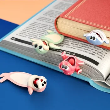 Забавные Креативные книжные маркеры из ПВХ, 3D закладки с осьминогом, школьные принадлежности, 3D Стерео Закладка с мультяшным животным, Панда Сиба-Ину