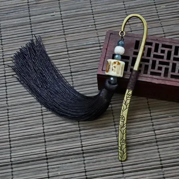 Закладка металлическая коричневая кисточка ретро-код креативный китайский стиль подарок в древнем стиле придворный национальный ветер студенческие канцелярские принадлежности