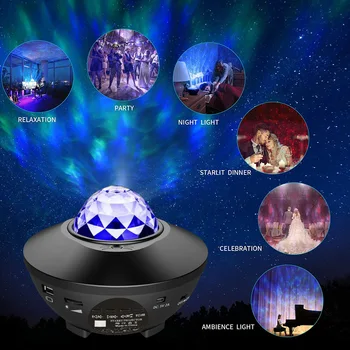 Звездный Проектор Galaxy Night Light с Музыкальным Динамиком Ocean Wave Nebula Cloud Потолочный Светильник для Украшения Подарка на День Рождения