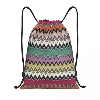 Изготовленная на заказ красочная сумка с зигзагообразным шевроном на шнурке для мужчин и женщин, легкий рюкзак для хранения в богемном геометрическом стиле в спортзале