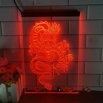 Китайский Дракон Комнатный Дисплей Светодиодная Неоновая Вывеска-3D Резьба по Дереву для Дома, Комнаты, Спальни, Офиса, Декора Фермерского дома