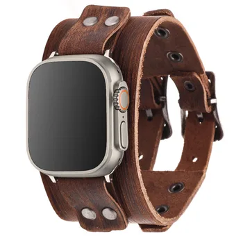 Кожаный браслет для Apple Watch Band 49 мм 45 мм 44 мм Регулируемый Ремешок для Iwatch Серии 8 Ultra 7 41 мм Se 6 40 мм 3 42 мм 38 мм