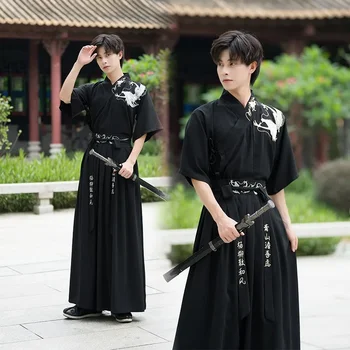 Костюм Самурая с вышивкой дракона, Традиционное короткое платье Hanfu Для женщин Или мужчин, Азиатская одежда Для косплея