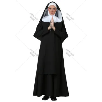 Костюм сестры-монахини на Хэллоуин, Женский христианский миссионерский католический косплей, Карнавал, Фантазия, Длинное платье из Балка