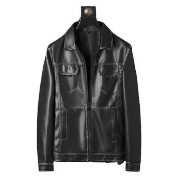 Лидер продаж 2023 года, мужская куртка из искусственной кожи, Толстая мотоциклетная куртка из искусственной кожи, высококачественная Брендовая Модная Ветровка в стиле панк, Однотонные черные Пальто
