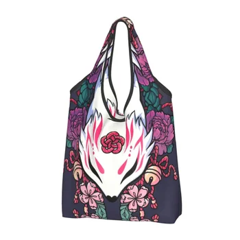 Лисий Дух Кицунэ, сумка для покупок, модная сумка-тоут для покупателей, портативная Японская сумка Кабуки большой емкости