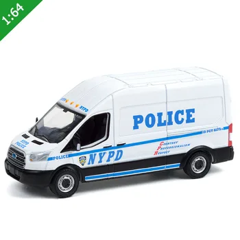 Литая под давлением модель полицейской машины Greenlight 1/64 2015 Ford Transit LWB с высоким верхом Модель полицейской машины Нью-Йорка Статический дисплей Коллекция классических автомобилей Игрушки