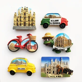 Милан, Италия, креативная достопримечательность, туризм, памятное украшение, трехмерный автобус, велосипедный магнит, магнит на холодильник