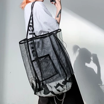 Модные сетчатые полые сумки через плечо, женские сумки для покупок, прозрачная модная сетчатая сумка-тоут большой емкости, сумки для покупок 2022 г.