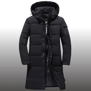 Мужская зимняя толстая термозащитная пуховая куртка из 80% белого утиного пуха с капюшоном, длинная пуховая парка, верхняя одежда, пальто Плюс размер 5XL