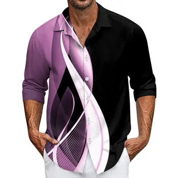 Мужская рубашка с Градиентом, Летняя Новая Свободная Рубашка С длинными рукавами И Принтом, Мужской Кардиган, Пляжная Рубашка, Мужская Одежда Camisas De Hombre
