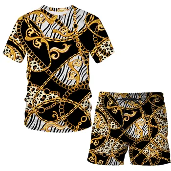 Мужская свободная одежда, Летняя роскошная футболка, модный уличный спортивный костюм с коротким рукавом, спортивный костюм из 2 предметов для бега трусцой с 3D принтом.