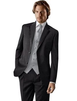 Мужские костюмы с вырезами на лацканах, 2 пуговицы, приталенный костюм из 3 предметов, куртка, жилет и брюки