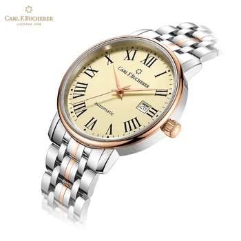 Мужские часы CARL F. BUCHERER серии Edelmayer с классическим трехигольным автоматическим стальным ремнем, мужские часы с тарелкой для шампанского