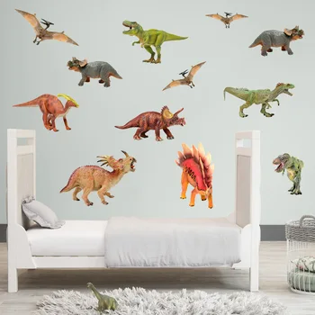 Наклейки на стену с мультяшным динозавром для декора стен детских комнат, креативные наклейки с животными, обои для украшения гостиной, дома, спальни