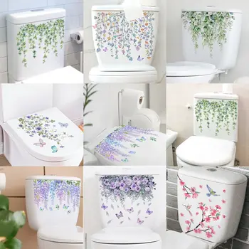 Наклейки на стены в виде растений, цветов и птиц, туалетные наклейки для домашнего декора в ванной комнате, самоклеящиеся съемные наклейки на стену