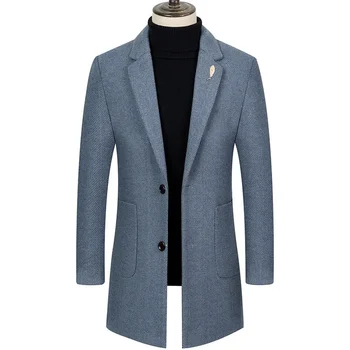 Новая мужская осенне-зимняя одежда Утолщенное шерстяное пальто Мужская шерстяная ветровка Мужское пальто Пиджак